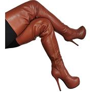BeAUZQ Damenmode Rose Rot Spitz Overknee Stiefel 16CM Stilettos Oberschenkel Hohe Stiefel Sexy Stripper Club Pole Dance Schuhe,Braun,46