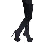 BeAUZQ Damenmode Schwarze Wildleder Overknee Stiefel Sexy Plateau Oberschenkelhohe Stiefel Fetisch High Heels Stripper Club Show Pumps Schuhe Größe 36-47,Schwarz,37