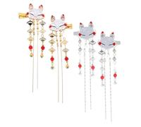 Beavorty 2 Paar Haarnadeln mit Quasten Legierung Fuchsdesign Retro Haarspangen Damen Mädchen Hanfu Haarschmuck Geburtstag Fest Zubehör