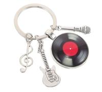 Beavorty Acoustic Guitar Keychain Aus Metall Mit Vinyl-schallplatte Musiknoten Mikrofon Anhängern Kompakter Robuster Musik-charme Für Rucksack Schlüsselbund Geschenk Für Musikliebhaber