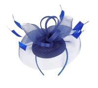 Beavorty Damen Stirnbandhut aus Seide mit Netz und Zarter Feder, Blau | Elegante, Romantische Kopfbedeckung für Gartenparty und Maskenball, mit Clip oder Band, für Mädchen