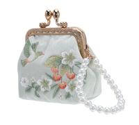 Beavorty Stitch Geldbörse für Damen Quadratische Clutch mit Blumenmuster-Stickerei Stoff-Kosmetiktasche mit Doppelverschluss Münzfach und Aufbewahrungstasche