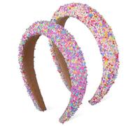 Beavorty Süßigkeiten-Haarbänder: Streusel-Haarbänder - 2 Stück Geburtstags- mit zuckerverziertem Oberteil für Damen und Mädchen, breite, gepolsterte, süße Haaraccessoires