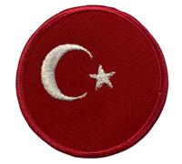 BeBuz Türkei Flagge Patch Rund/Kreis 6cm Besticktes Aufbügler Aufbügler Aufnäher Abzeichen Militär Taktisches Emblem Abzeichen für Jacken Rucksäcke Hüte Kleidung