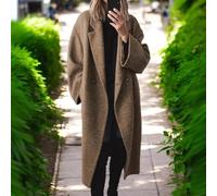 Bebykilemi Langer Damen-Trenchcoat für Herbst und Winter, lässiger einfarbiger Wollmischmantel mit Gürtel, tägliches Tragen für Frauen (XXL Kaffee)