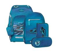 Beckmann Schulrucksack-Set Active Air FLX Racing 6-teilig Grundschule 22L inkl. Regenüberzug Grün