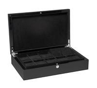 Beco Technic Uhrenbox Piano Silk 10, Schwarz, Modern, Lackiert, Echt Leder, 10 Fächer, 10 Schubladen, Herren, Vatertag, Muttertag