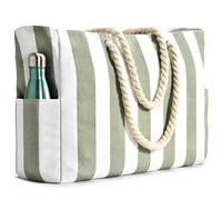 Becokan Schwimmtasche für Damen - Wasser- und Sanddicht mit großen Streifen mit Reißverschluss, hellgrün, L