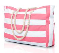Becokan Strandtasche, groß, Strandtasche für Damen, wasserdicht, sanddicht, Schwimmbadtasche mit Reißverschluss, Pink, Large