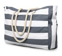 Becokan Strandtasche, groß, Strandtasche für Damen, wasserdicht, sanddicht, Schwimmbadtasche mit Reißverschluss, grau dunkel, Large