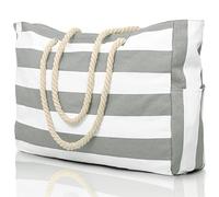 Becokan Strandtaschen für Damen, groß, wasserdicht, Strandtasche, Reißverschluss, Strandtasche, wasserdicht, sanddicht, Schwimmbadtasche, große Tragetasche, Hellgrau, Large