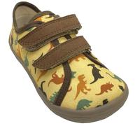 BEDA Leichte & flexible Textil Schuhe, Barfußschuhe mit Minimalsohle Dinosaurs in Gelb bunt (Gelb Dino, EU Schuhgrößensystem, Grundschulkind, Numerisch, M, 28)