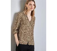 Street One Langarmbluse bedruckt – V-Ausschnitt, 100% Viskose, Gr. 42 – Honey Sand