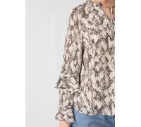 Bedruckte Chiffonbluse mit femininen Volants beige 36