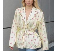 Bedruckte Jacke mit lockerer Taille für Damen, langärmelig, lässig, Blazer, Sommer, Strand, Vertuschung für Radfahren, Fitnessstudio, S-XXXL (Gelb XL)