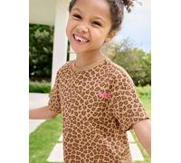 Bedrucktes Mädchen T-Shirt, leichte Oversized-Form beige/leo Gr. 128 von vertbaudet