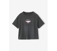 Bedrucktes Mädchen T-Shirt, leichte Oversized-Form grau herz Gr. 140 von vertbaudet