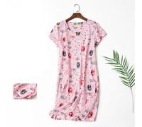 Bedrucktes Nachthemd, 1 Stück, kurzärmelig, Freizeitkleid, weiches Polyester, Nachtwäsche für Damen, Alltag, Zuhause, Urlaub, Urlaub (XXL G)