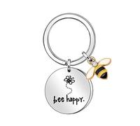 Bee Happy Damen Schlüsselanhänger Schlüsselanhänger Geschenk für Mama Tante Tochter Nichte Freunde, Silberfarben., Large
