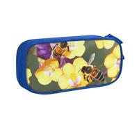 Bee in Flower Großes Federmäppchen mit 2 Fächern, Federmäppchen, Federmäppchen, Organizer für Mädchen, Jungen, Studenten, Schule, Büro, Uni, Schwarz, blau, Einheitsgröße, Schulranzen