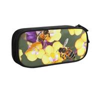 Bee in Flower Großes Federmäppchen mit 2 Fächern, Federmäppchen, Federmäppchen, Organizer für Mädchen, Jungen, Studenten, Schule, Büro, Uni, Schwarz, Schwarz , Einheitsgröße, Schulranzen