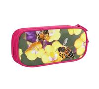 Bee in Flower Großes Federmäppchen mit 2 Fächern, Federmäppchen, Federmäppchen, Organizer für Mädchen, Jungen, Studenten, Schule, Büro, Uni, Schwarz, rose, Einheitsgröße, Schulranzen