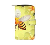 Bee in Flower Kreditkartenetui, RFID-blockierend, schmal, faltbar, echtes Leder, minimalistische Vordertasche, Geldbörse, Schlüsselanhänger, Geldbörse für Männer und Frauen, Stil, 19,7 x 11 x 3,5 cm,