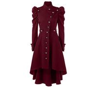 Beebeauty Gothic Vintage Damen Trenchcoat Steampunk Viktorianischer Schwalbenschwanz Langer Trenchcoat Jacke, rot, XX-Large
