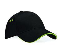 Beechfield Unisex Ultimate 5 Panel contrast cap with sandwich peak, Herren, schwarz/limettengrün, Einheitsgröße
