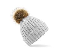 Beechfield Strickmütze B412 Herren Chunky mit Luxus-Kunstfell-Bommel Hellgrau One Size