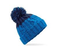 Beechfield Zweifarbige Strickmütze mit Bommel - Azureblau / dunkelblau