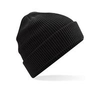 Beechfield Damen / Herren Beanie Mütze Wintermütze Strickmütze Waffle Beanie Schwarz
