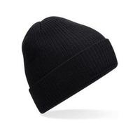 Beechfield Damen / Herren Fleece Gerippte Mütze Wintermütze Schwarz