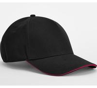 BEECHFIELD EARTHAWARE® CLASSIC ORGANIC COTTON 5 PANEL CAP - SANDWICH PEAK BLACK / CLASSIC RED