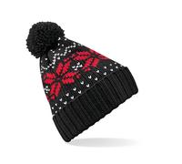 BEECHFIELD FAIR ISLE SNOWSTAR BEANIE BLACK/CLASSIC RED/WHITE