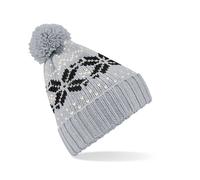 BEECHFIELD FAIR ISLE SNOWSTAR BEANIE LIGHT GREY/BLACK/OFF WHITE