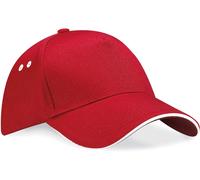 Beechfield Kappe CB15C Ultimate 5-Panel-Kappe – Sandwich Peak Rot/Weiß Einheitsgröße