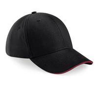 Beechfield Unisex Athleisure Baseball Kappe Baumwolle (Schwarz/Klassik Rot)