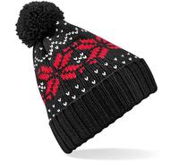 Beechfield Unisex Fair Isle Snowstar Beanie Bommel-Mütze B456 black/classic red/white one size