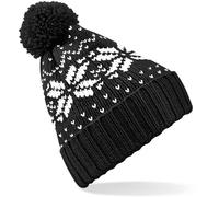Beechfield Unisex Fair Isle Snowstar Beanie Bommel-Mütze B456 black/white one size