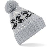 Beechfield Unisex Fair Isle Snowstar Beanie Bommel-Mütze B456 light grey/black/off white one size
