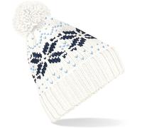 Beechfield Unisex Fair Isle Snowstar Beanie Bommel-Mütze B456 off white/navy/sky blue one size
