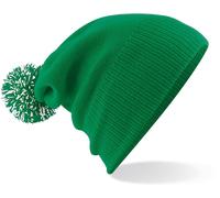 Beechfield Beanie B450 Snowstar – doppellagig, Bommel – Kelly-Grün/Weiß