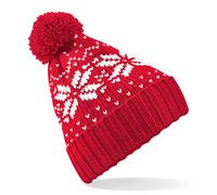 Beechfield Wintermütze mit Norwegermuster Fair Isle Snowstar - Rot / weiß
