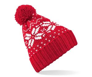 Beechfield Wintermütze mit Norwegermuster Fair Isle Snowstar - Rot / weiß