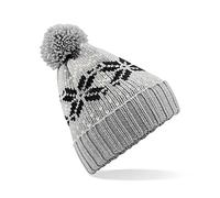 Beechfield Wintermütze Schneeflocken „Fair Isle“, Unisex Einheitsgröße grau / schwarz