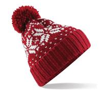 Beechfield Unisex Fair Isle Snowstar Wintermütze Gr. Einheitsgröße, rot / weiß