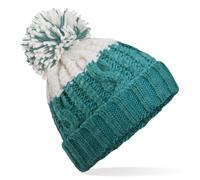 Beechfield Zweifarbige Strickmütze mit Bommel - Emerald / weiß