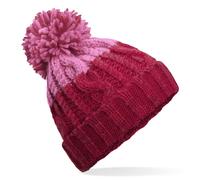 Beechfield Zweifarbige Strickmütze mit Bommel - Rot / rosa
