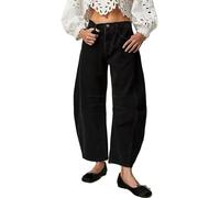 BeerMmay Baggy Barrel Jeans für Damen, weites Bein, mittlere Taille, Kurze Ballon-Denim-Hose, Boyfriend-Y2K-Jeans mit Taschen, Streetwear, #3-schwarz, M